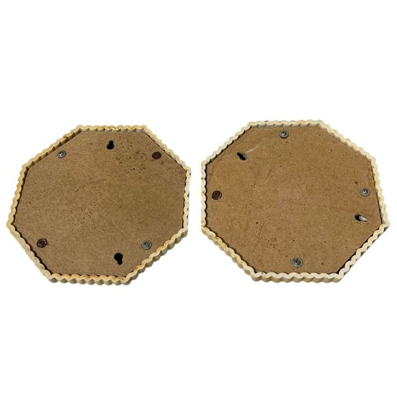 2 Homco Faux Wicker Rattan Wall Mirror Plastic Octagon Beige/Yellow Beach Decor - Picture 2 of 8